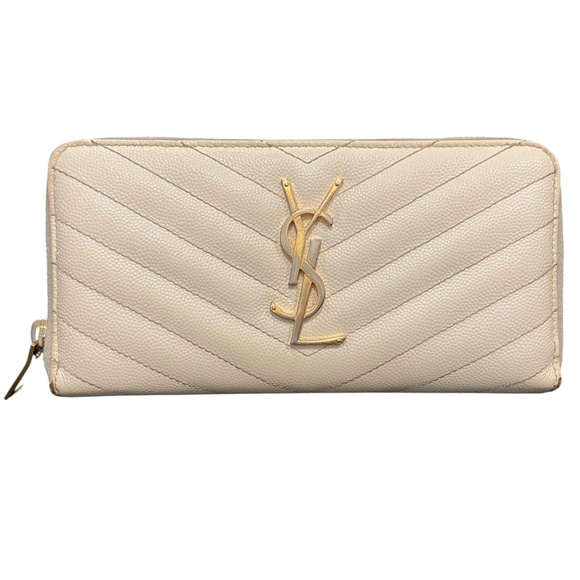YSL Saint Laurent Matelassé Zip Around Long Wallet Ivory Leather w/Gold Hardware - Picture 1 of 16